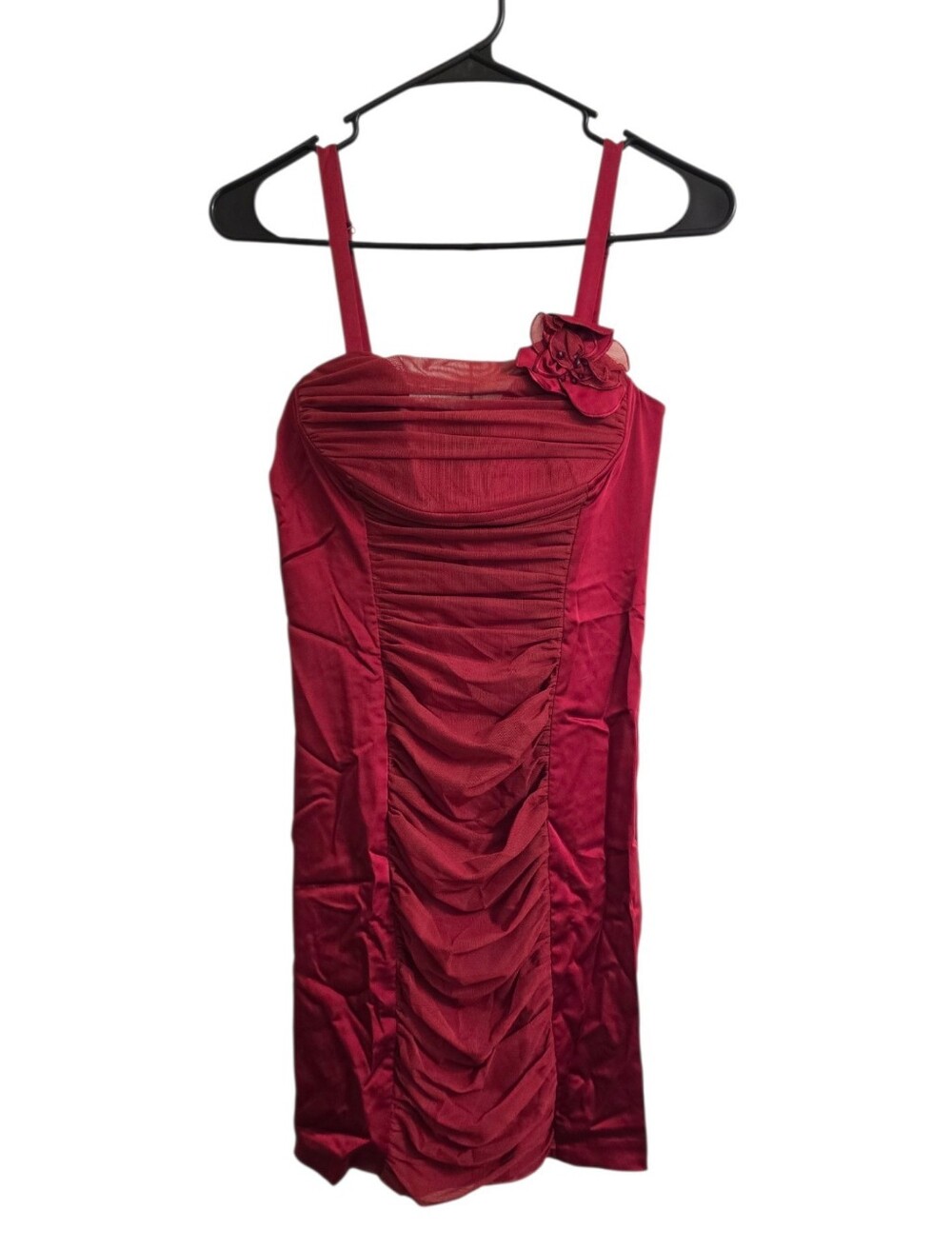 BCBGMAXARIA Red Glam Spaghetti Strap Mesh Front Casual Dress 4